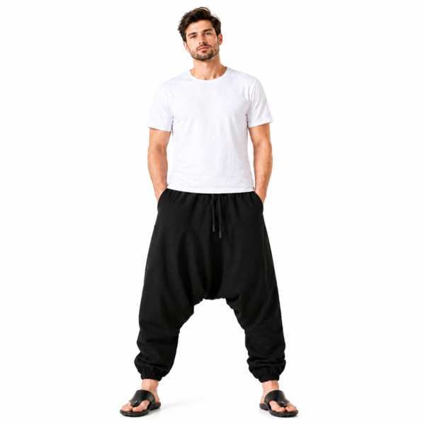 pantalon harem homme coton lin