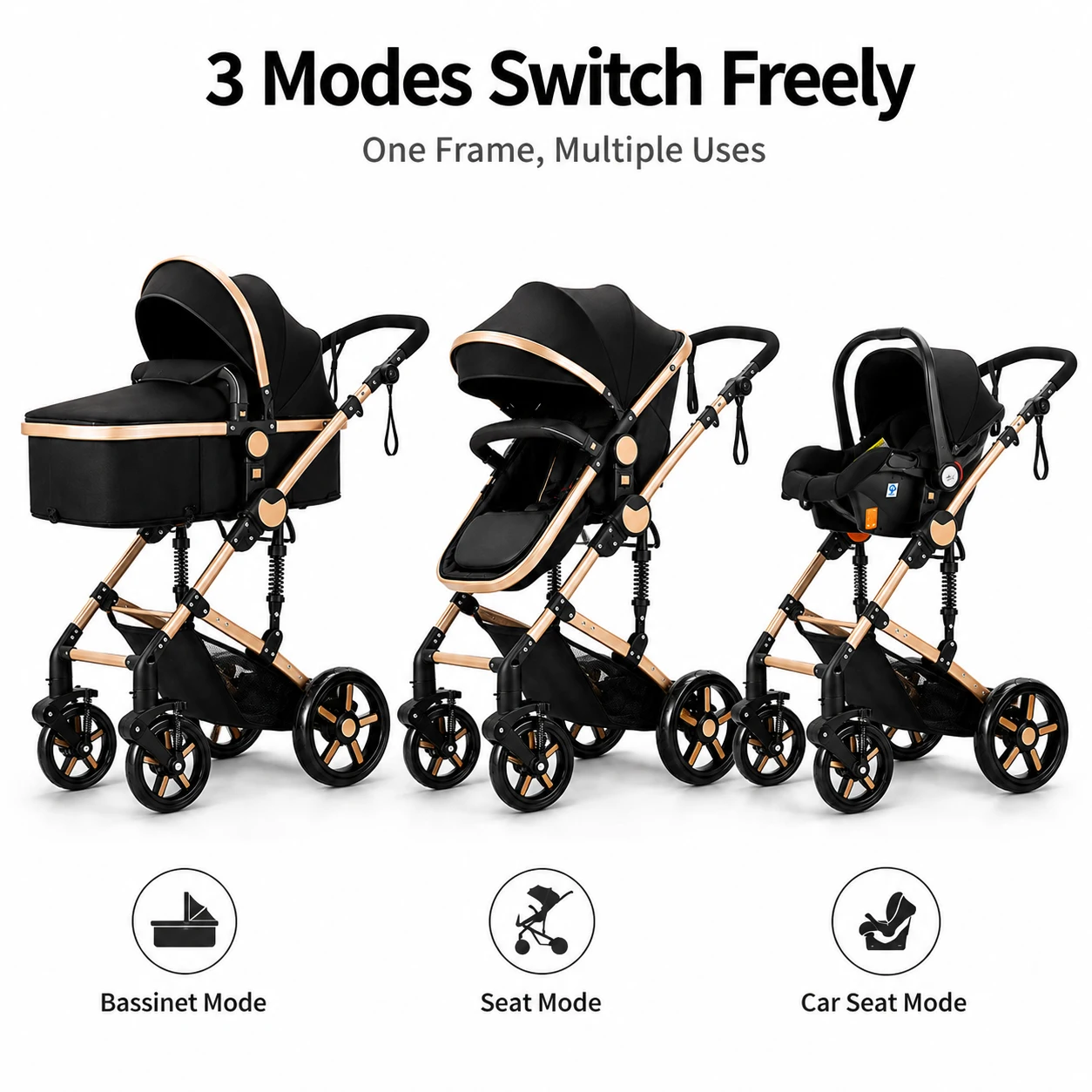 poussette de luxe 3 en 1 pour bébé, système de voyage, landau pour nouveau né avec nacelle, siège auto pour nourrisson, poussette pliable à position haute, siège réversible (vers les parents et vers l'extérieur), dossier réglable, roues eva, absorption des chocs, pour bébés de 0 à 3 ans poussette de luxe 3 en 1 pour bébé, système de voyage, landau pour nouveau né avec nacelle, siège auto pour nourrisson, poussette pliable à position haute, siège réversible (vers les parents et vers l'extérieur), dossier réglable, roues eva, absorption des chocs, pour bébés de 0 à 3 ans
