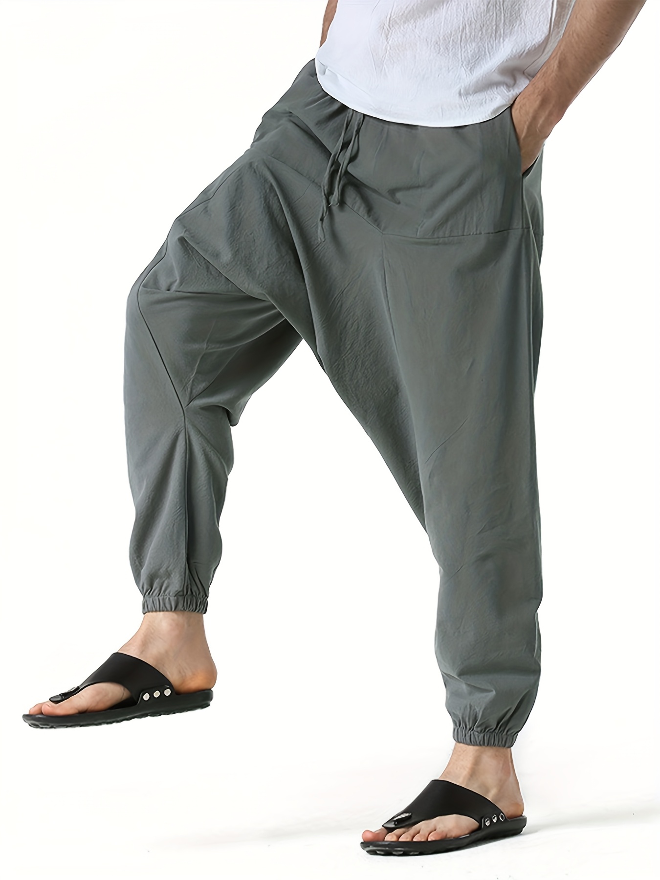 pantalon harem homme en coton et lin taille oversize à jambes larges avec entrejambe tombant, coupe décontractée sans ceinture (s xxxl) | tissu respirant pour printemps/automne, tenue décontractée et extérieure | pantalon harem style bohème à taille moyenne pour homme pantalon harem homme en coton et lin taille oversize à jambes larges avec entrejambe tombant, coupe décontractée sans ceinture (s xxxl) | tissu respirant pour printemps/automne, tenue décontractée et extérieure | pantalon harem style bohème à taille moyenne pour homme