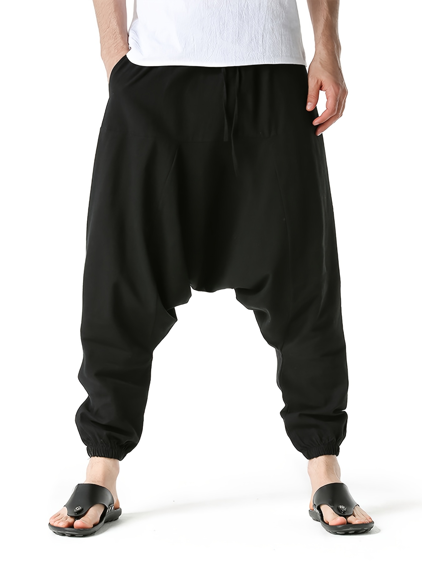 pantalon harem homme en coton et lin taille oversize à jambes larges avec entrejambe tombant, coupe décontractée sans ceinture (s xxxl) | tissu respirant pour printemps/automne, tenue décontractée et extérieure | pantalon harem style bohème à taille moyenne pour homme pantalon harem homme en coton et lin taille oversize à jambes larges avec entrejambe tombant, coupe décontractée sans ceinture (s xxxl) | tissu respirant pour printemps/automne, tenue décontractée et extérieure | pantalon harem style bohème à taille moyenne pour homme