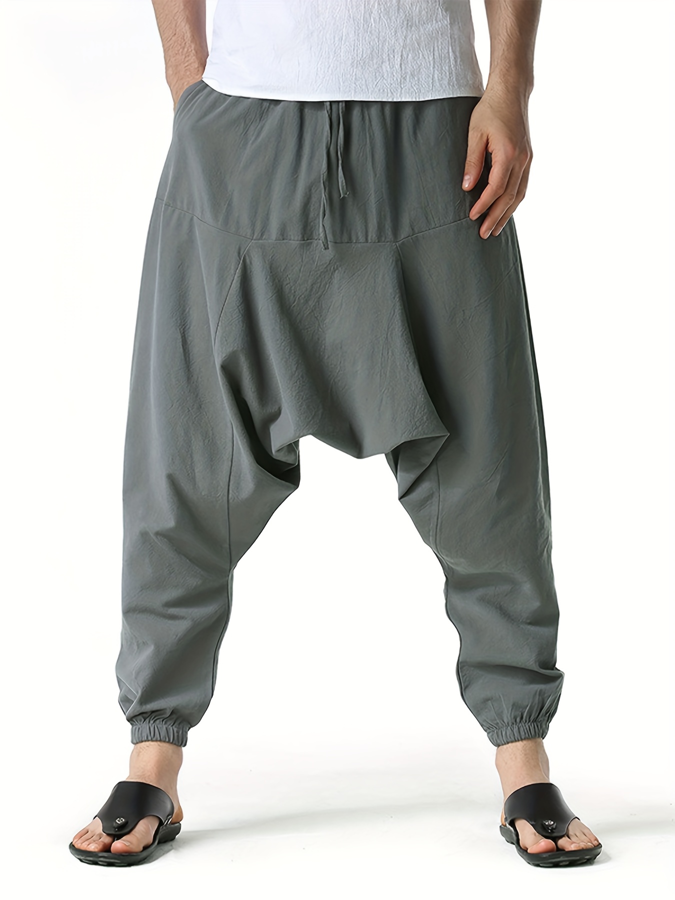 pantalon harem homme en coton et lin taille oversize à jambes larges avec entrejambe tombant, coupe décontractée sans ceinture (s xxxl) | tissu respirant pour printemps/automne, tenue décontractée et extérieure | pantalon harem style bohème à taille moyenne pour homme pantalon harem homme en coton et lin taille oversize à jambes larges avec entrejambe tombant, coupe décontractée sans ceinture (s xxxl) | tissu respirant pour printemps/automne, tenue décontractée et extérieure | pantalon harem style bohème à taille moyenne pour homme