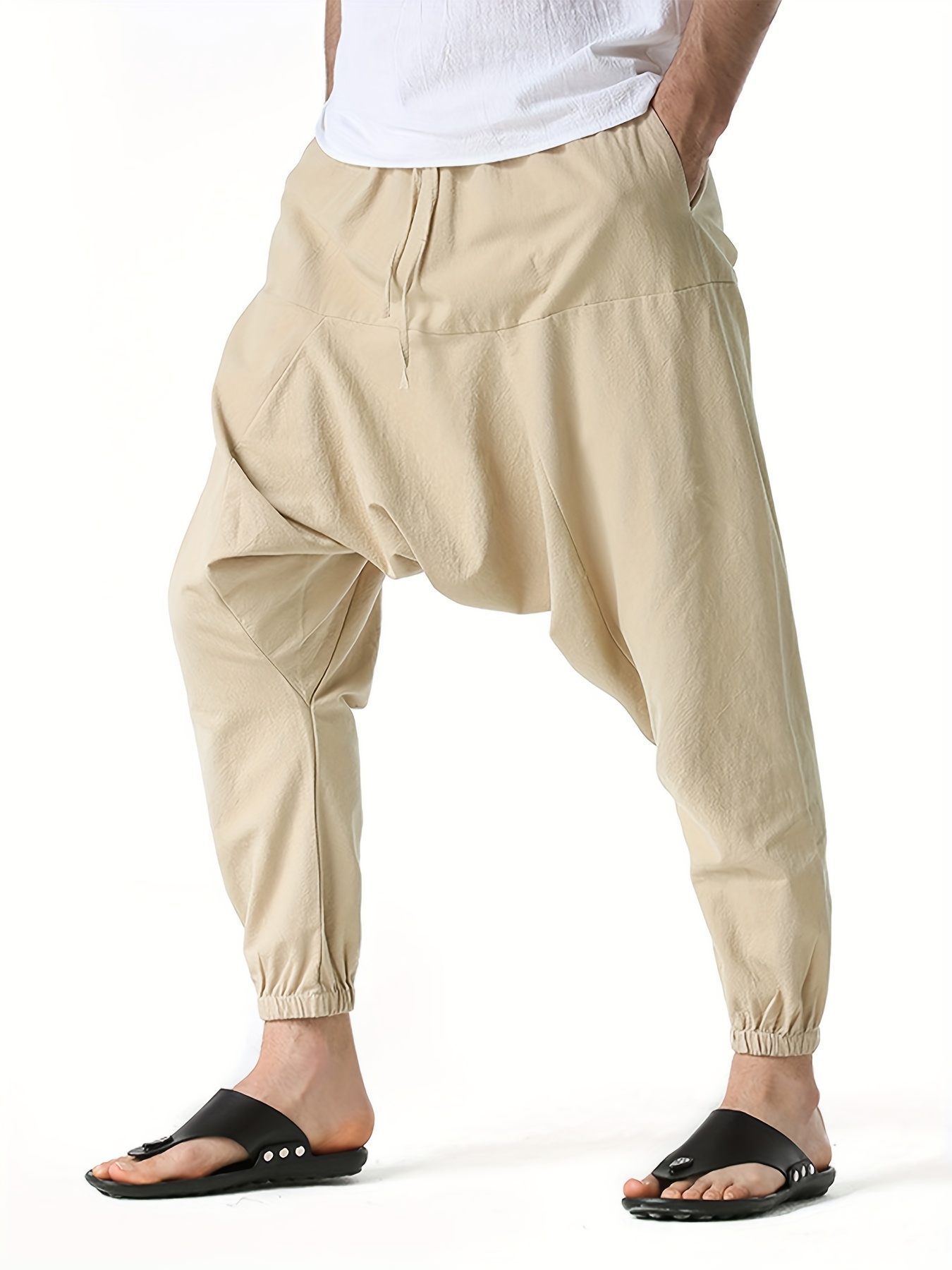 pantalon harem homme en coton et lin taille oversize à jambes larges avec entrejambe tombant, coupe décontractée sans ceinture (s xxxl) | tissu respirant pour printemps/automne, tenue décontractée et extérieure | pantalon harem style bohème à taille moyenne pour homme pantalon harem homme en coton et lin taille oversize à jambes larges avec entrejambe tombant, coupe décontractée sans ceinture (s xxxl) | tissu respirant pour printemps/automne, tenue décontractée et extérieure | pantalon harem style bohème à taille moyenne pour homme