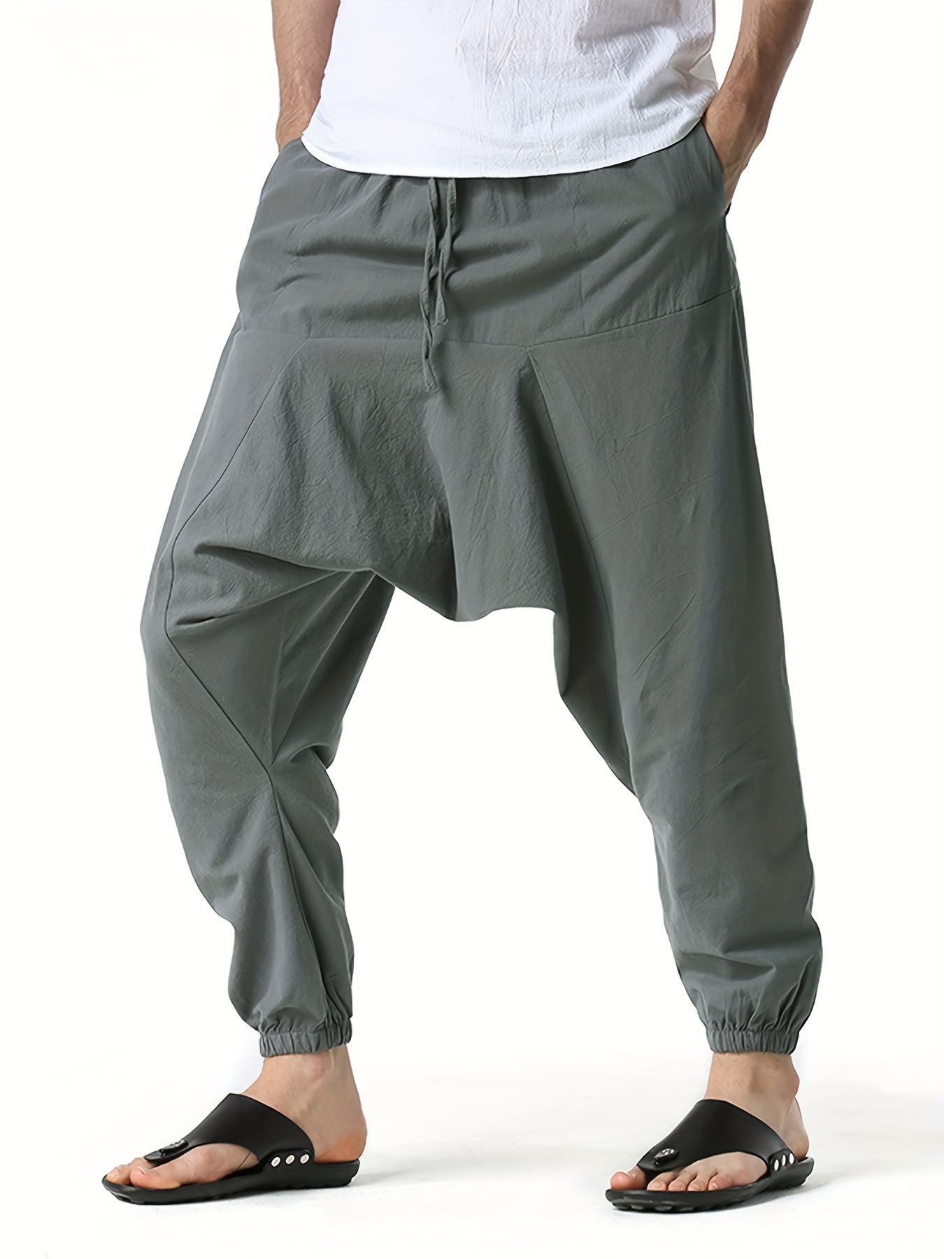 pantalon harem homme en coton et lin taille oversize à jambes larges avec entrejambe tombant, coupe décontractée sans ceinture (s xxxl) | tissu respirant pour printemps/automne, tenue décontractée et extérieure | pantalon harem style bohème à taille moyenne pour homme pantalon harem homme en coton et lin taille oversize à jambes larges avec entrejambe tombant, coupe décontractée sans ceinture (s xxxl) | tissu respirant pour printemps/automne, tenue décontractée et extérieure | pantalon harem style bohème à taille moyenne pour homme