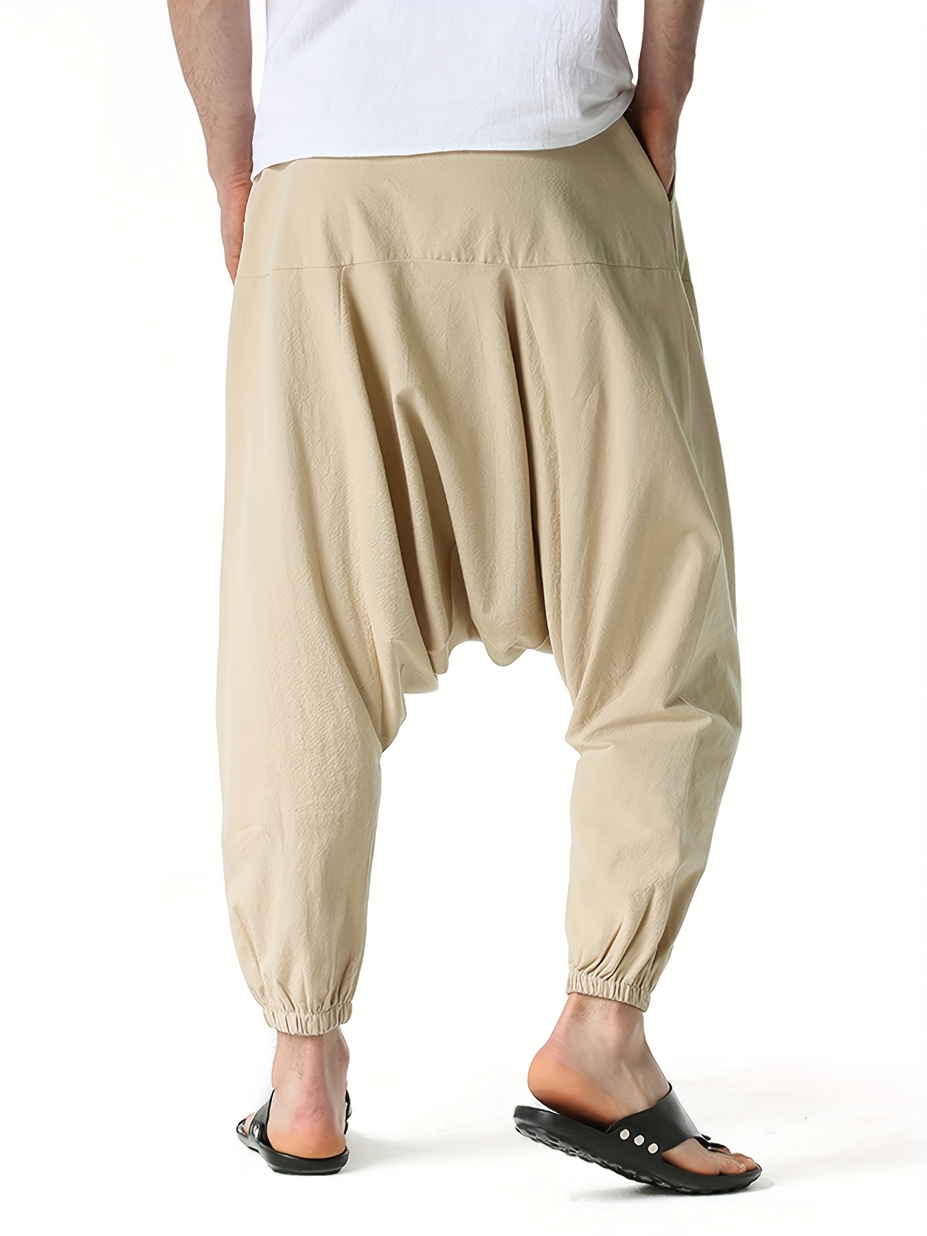 pantalon harem homme en coton et lin taille oversize à jambes larges avec entrejambe tombant, coupe décontractée sans ceinture (s xxxl) | tissu respirant pour printemps/automne, tenue décontractée et extérieure | pantalon harem style bohème à taille moyenne pour homme pantalon harem homme en coton et lin taille oversize à jambes larges avec entrejambe tombant, coupe décontractée sans ceinture (s xxxl) | tissu respirant pour printemps/automne, tenue décontractée et extérieure | pantalon harem style bohème à taille moyenne pour homme