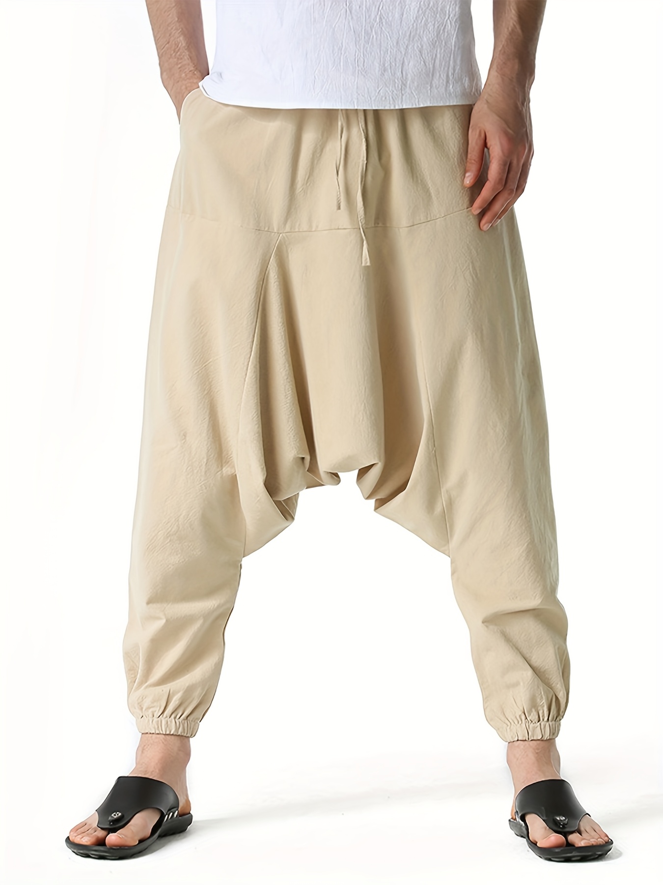 pantalon harem homme en coton et lin taille oversize à jambes larges avec entrejambe tombant, coupe décontractée sans ceinture (s xxxl) | tissu respirant pour printemps/automne, tenue décontractée et extérieure | pantalon harem style bohème à taille moyenne pour homme pantalon harem homme en coton et lin taille oversize à jambes larges avec entrejambe tombant, coupe décontractée sans ceinture (s xxxl) | tissu respirant pour printemps/automne, tenue décontractée et extérieure | pantalon harem style bohème à taille moyenne pour homme