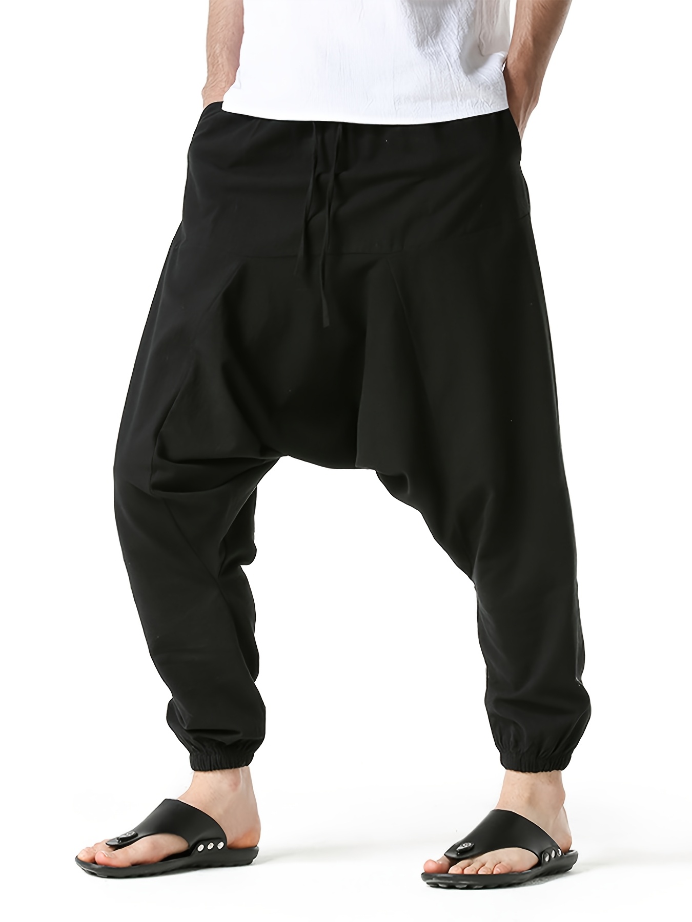 pantalon harem homme en coton et lin taille oversize à jambes larges avec entrejambe tombant, coupe décontractée sans ceinture (s xxxl) | tissu respirant pour printemps/automne, tenue décontractée et extérieure | pantalon harem style bohème à taille moyenne pour homme pantalon harem homme en coton et lin taille oversize à jambes larges avec entrejambe tombant, coupe décontractée sans ceinture (s xxxl) | tissu respirant pour printemps/automne, tenue décontractée et extérieure | pantalon harem style bohème à taille moyenne pour homme