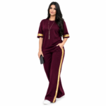 Ensemble Doré Bordures Métallisées — T-shirt & Pantalon Large Femme