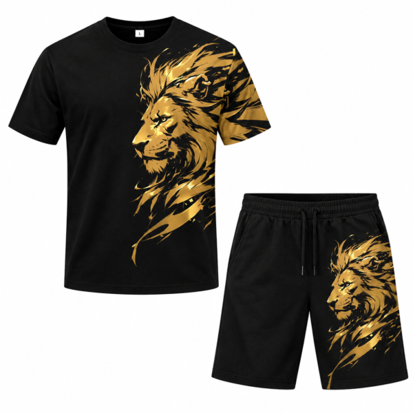 ensemble homme imprimé lion 3d noir & doré