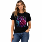 T-shirt Fleuri Femme Roses Noir