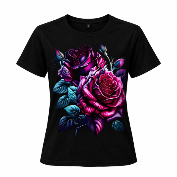 t shirt fleuri femme roses noir