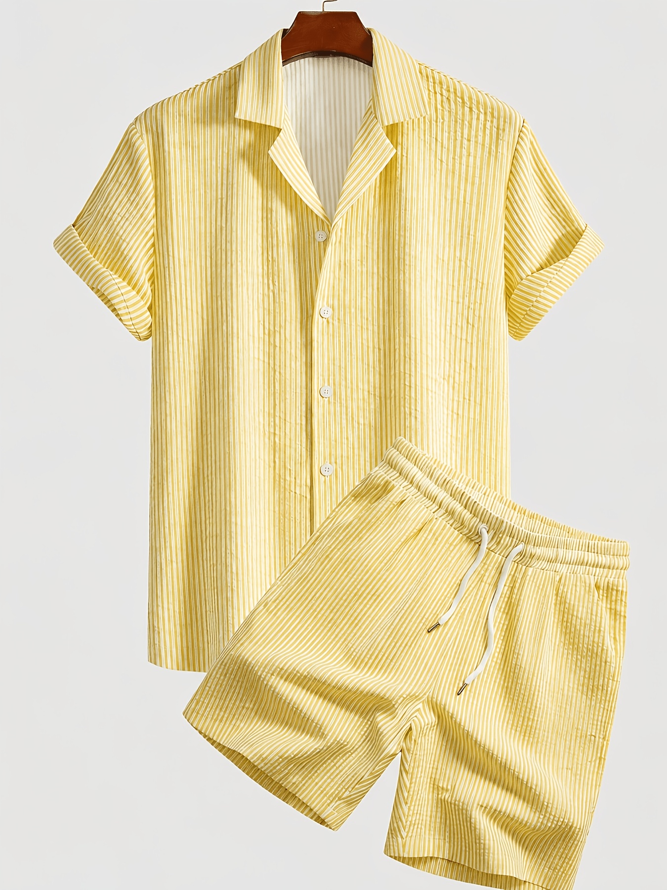 ensemble de pyjama décontracté pour homme à rayures bulles, respirant, avec boutons contrastés, cordon de serrage, col montant, idéal pour la maison et l'extérieur, double usage ensemble de pyjama décontracté pour homme à rayures bulles, respirant, avec boutons contrastés, cordon de serrage, col montant, idéal pour la maison et l'extérieur, double usage