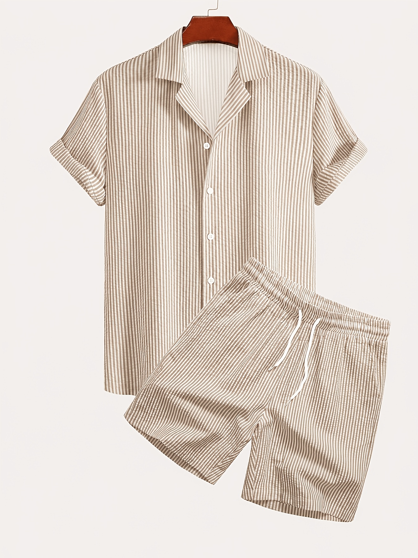 ensemble de pyjama décontracté pour homme à rayures bulles, respirant, avec boutons contrastés, cordon de serrage, col montant, idéal pour la maison et l'extérieur, double usage ensemble de pyjama décontracté pour homme à rayures bulles, respirant, avec boutons contrastés, cordon de serrage, col montant, idéal pour la maison et l'extérieur, double usage