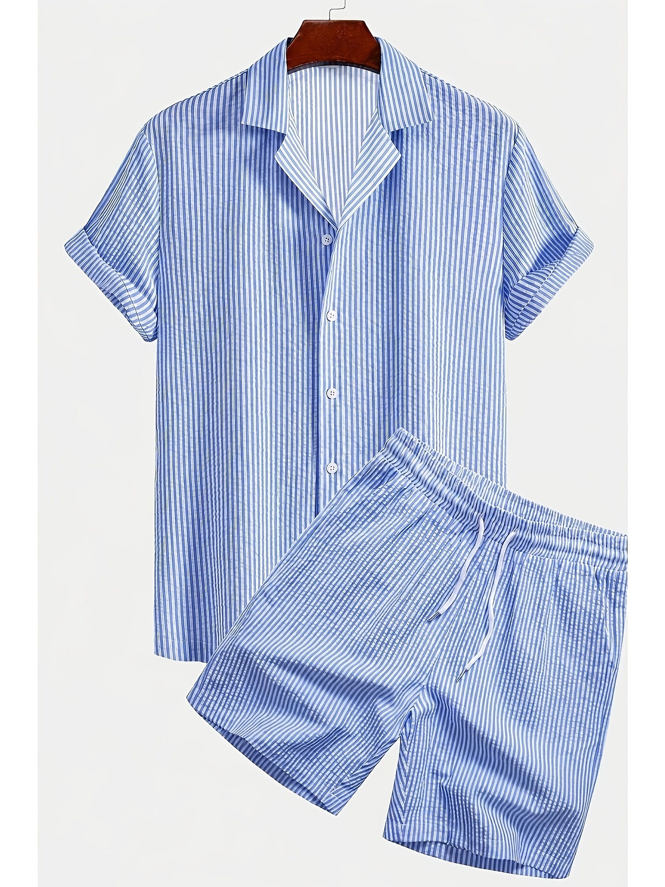 ensemble de pyjama décontracté pour homme à rayures bulles, respirant, avec boutons contrastés, cordon de serrage, col montant, idéal pour la maison et l'extérieur, double usage ensemble de pyjama décontracté pour homme à rayures bulles, respirant, avec boutons contrastés, cordon de serrage, col montant, idéal pour la maison et l'extérieur, double usage