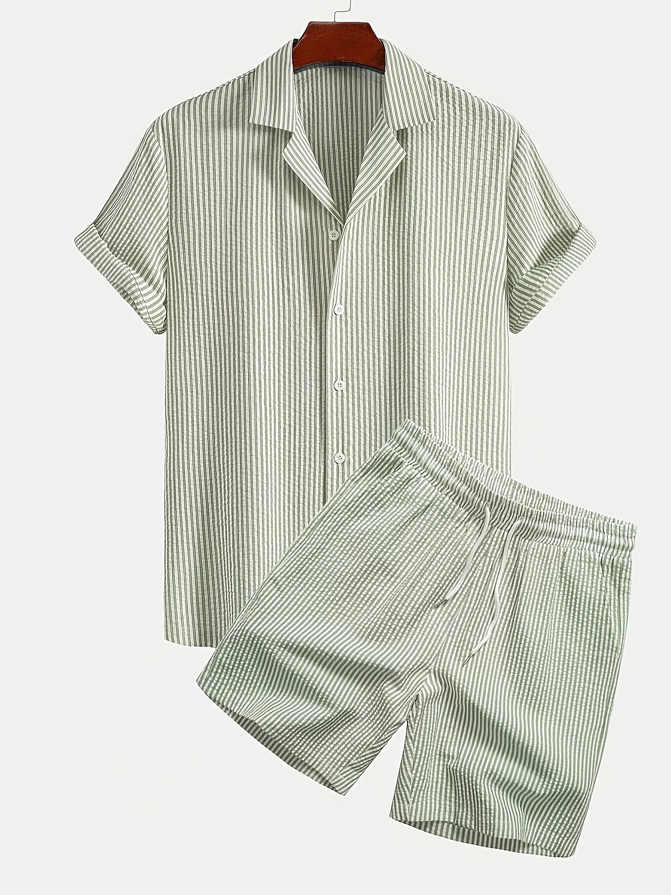 ensemble de pyjama décontracté pour homme à rayures bulles, respirant, avec boutons contrastés, cordon de serrage, col montant, idéal pour la maison et l'extérieur, double usage ensemble de pyjama décontracté pour homme à rayures bulles, respirant, avec boutons contrastés, cordon de serrage, col montant, idéal pour la maison et l'extérieur, double usage