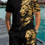 Ensemble Homme Imprimé Lion 3D Noir & Doré