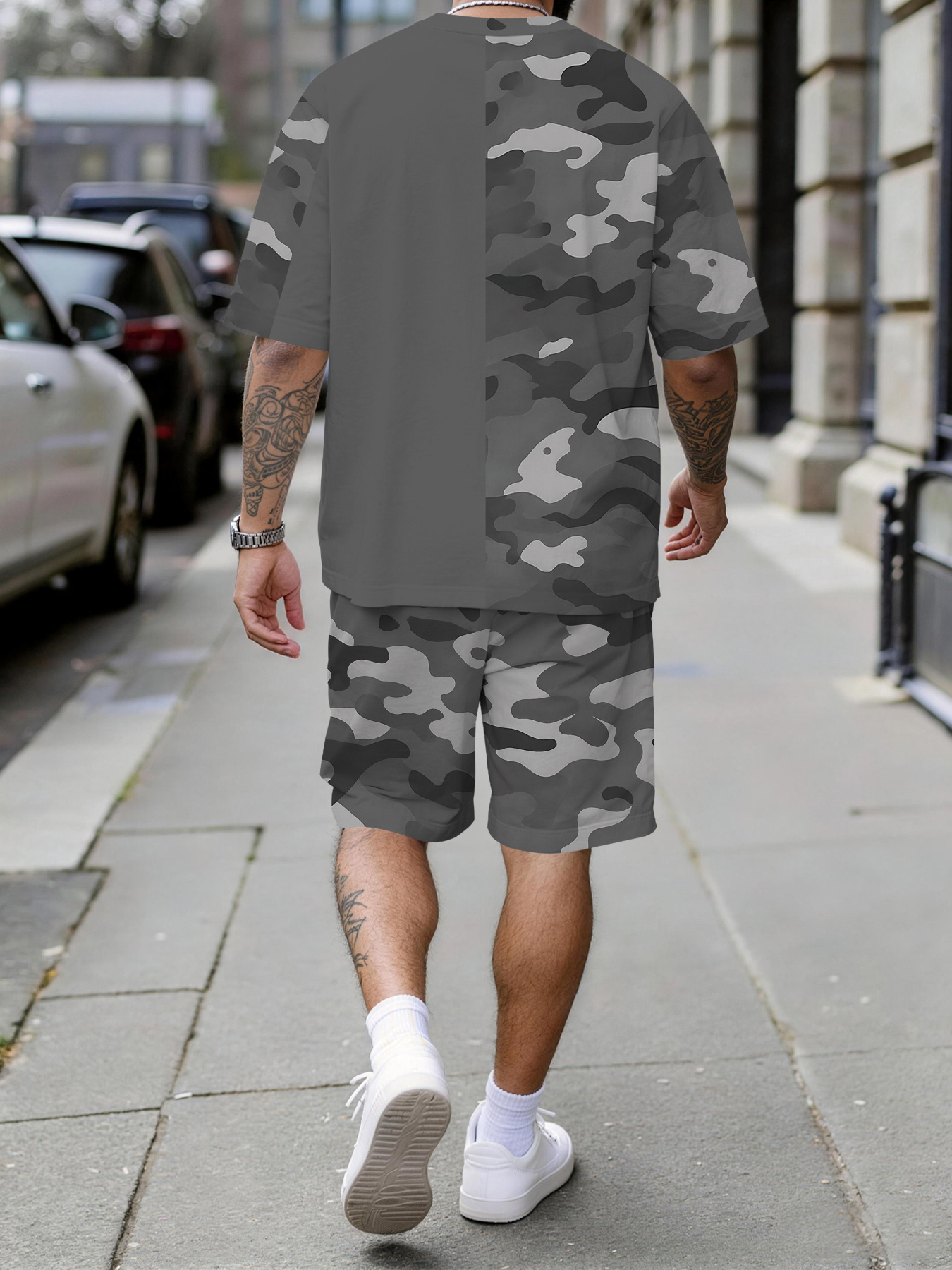 ensemble décontracté à manches courtes pour homme pour le printemps/été et les vacances, patchwork camouflage gris, ensemble tendance à manches courtes avec short, tenue tendance style vacances, style décontracté sportif et respirant, le cadeau de vacances parfait pour homme ensemble décontracté à manches courtes pour homme pour le printemps/été et les vacances, patchwork camouflage gris, ensemble tendance à manches courtes avec short, tenue tendance style vacances, style décontracté sportif et respirant, le cadeau de vacances parfait pour homme