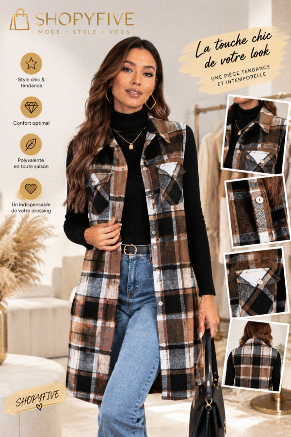 veste sans manches femme à carreaux