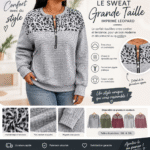 Sweat à demi-zippeur imprimé léopard