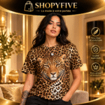 T-shirt Léopard Femme Manches Courtes