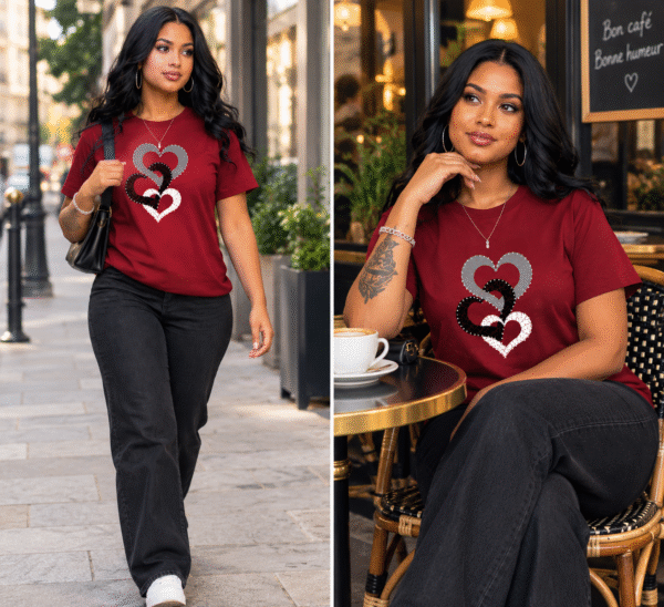 t shirt cœurs femme col rond