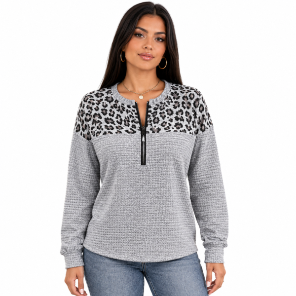 sweat à demi zippeur imprimé léopard
