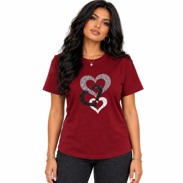 t shirt cœurs femme col rond