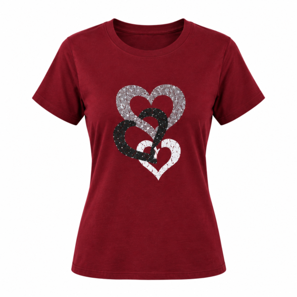 t shirt cœurs femme col rond