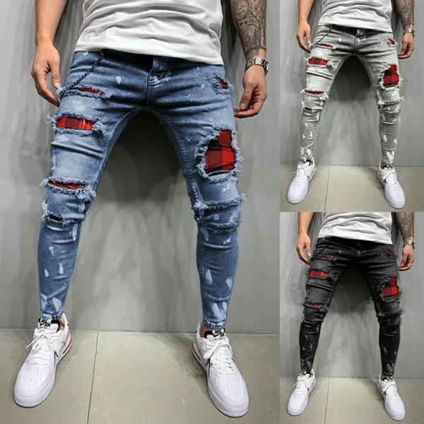 jean slim déchiré en denim pour homme, pantalon vintage, délavé, solide, surintendant, décontracté, slim fit, noir, bleu, style de rue, à la mode, 2023
