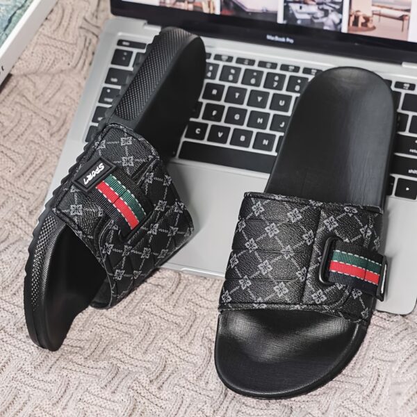 sandales unisexes de luxe à enfiler semelle Épaissie en eva et tissu pu doux à rayures, chaussures universelles intérieures et extérieures pour toutes les saisons, chaussures de fête décontractées et confortables (noir/blanc) style neutre, chaussures pour femmes