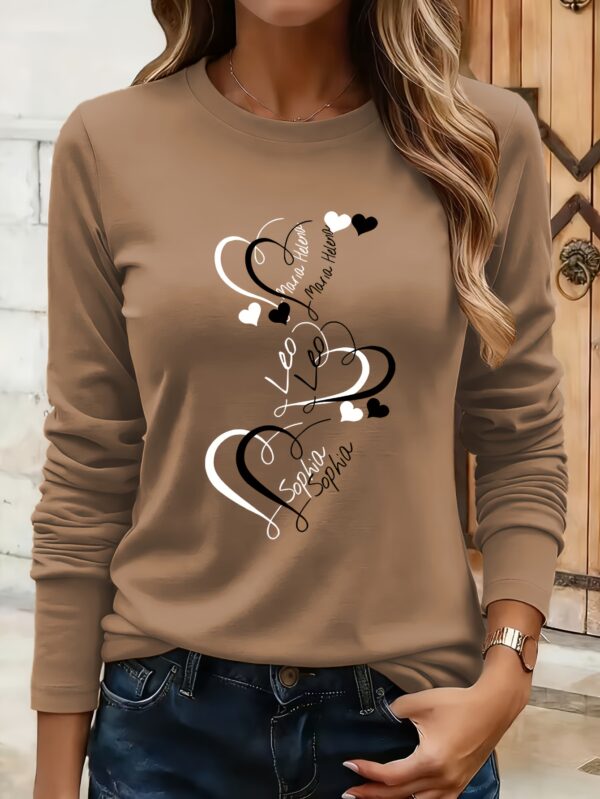 Home haut à manches longues et col rond avec motif cœur, sweat shirt décontracté pour femme, style paresseux quotidien, idéal pour le printemps et l'automne, lavable en machine, vêtements pour femmes